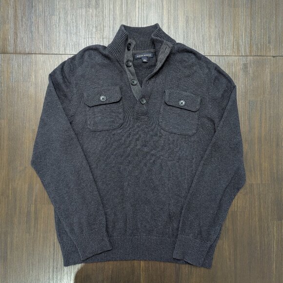Banana Republic | Men's Large Dark Grey Sweater with Buttoned High Collar - Picture 1 of 6